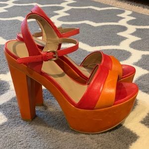 Stuart Wietzman Platform Sandal Orange Heels
